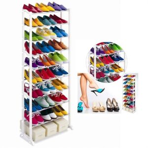 10-reihiges Schuhregal - praktisches, platzsparendes Regal zur Aufbewahrung von 30 Paar Schuhen - weiß 114867643 - Schuhregale