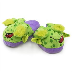 Mókás, zöld, szörnyes plüss papucs - gyermek mamusz 26-29 méretig