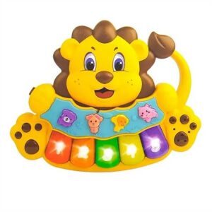 Oroszlános zenélő oktatójáték állathangokkal és zongora billentyűkkel babáknak