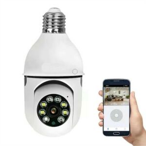 Cameră de securitate deghizată în bec, cu imagini vizibile într-o aplicație de telefon 114870272 - Nonbrand Camere de supraveghere