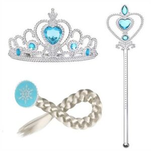 Kiegészítő készlet Elza jelmezhez - tiarával, kesztyűvel, jogarral és hajfonattal