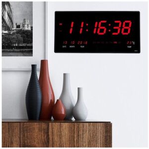 BB02 Nagy méretű digitális óra idő, dátum és hőmérséklet kijelzéssel - asztalra és falra is helyezhető - 32 x 20 x 3 cm