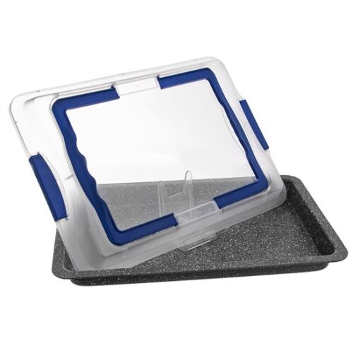 2in1 hordozható tepsi és kínáló tálca - nagy méretű tepsi átlátszó műanyag fedővel - 42 x 28,5 x 4,5 cm 114871348