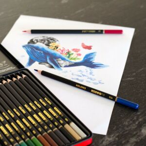 Színes ceruza készlet, KORES "Kolores Selection", háromszögletű, fém dobozban, 24 különböző szín 114872927 - Kores