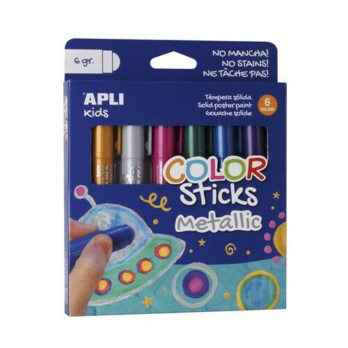 Tempera kréta készlet, APLI Kids "Color Sticks Metallic", 6 különböző metál szín 122876038