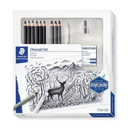 Grafit- és szénceruza készlet, kiegészítőkkel, 12 darabos, STAEDTLER "Mars® Lumograph® 100C" 122882652