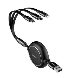 BASEUS GOLDEN LOOP adatkábel 3in1 (USB - lightning/microUSB/Type-C, 100W, 3.5A, 120cm, csévélhető) FEKETE 114968188 - Baseus