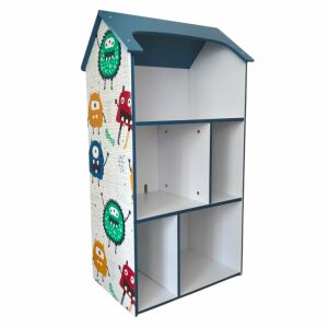 Детски рафт за книги GINGER HOME Monster с дизайн на къща - Рафт за съхранение на играчки и органайзер