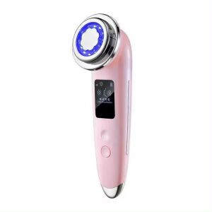 Dispozitiv roz pentru îngrijirea feței cu lumini LED albastre, microcurent EMS, masaj cald și lumină roșie, albastră și verde - Aparate si accesorii pentru infrumusetare