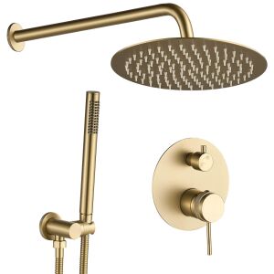 Lungo Grip Gold Brush Duschset, verdeckte Duschsystem mit Regendusche, Handbrause und Thermostatventil - Brausegarnitur