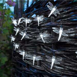 Polifach P-723 Solar Powered LED Fairy Lights with Dragonfly Design, Cold White, hanging on a fence - Solar lantern