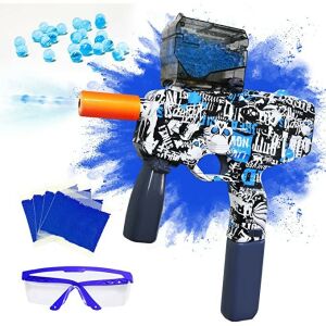 KeepHome elektromos játékpisztoly hidrogén gél golyókkal, pisztolyfúvó, sorozatlövés, 6 éves kor felett, szemüveg, 5000 golyót mellékelve, töltőkábel, 40,1 x 31,6 cm, MP9, kék