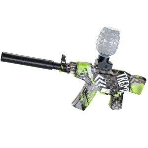 KeepHome elektromos játékgéppuska hidrogéngél golyókkal, pisztolyfúvó, sorozatlövés, 6 éves kor felett, habos darts, hangtompító, védőszemüveg, 5000 golyó mellékelve, töltőkábel, 28x31 cm, AK