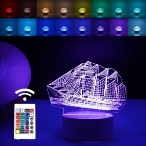 KeepHome 3D LED dekoratív lampa s diaľkovým ovládaním, viacfarebné svetlo, dizajn lode, 20 cm vysoká, z akrylového materiálu, napájaná USB a batériami - Lampy&osvetlenie
