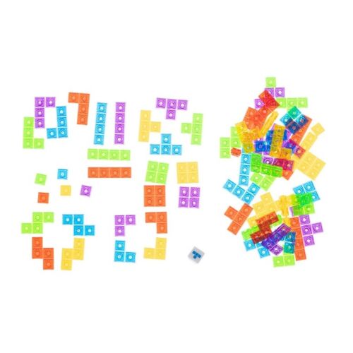 KeepHome Tetris Puzzle Tangram játék, 70 színes darab, 3D, montessori, interaktív, műanyag, dobókocka, tárolózsák, 6 éves kortól