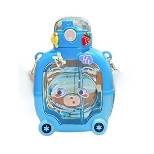 Sticla de apă cu pai pentru copii KeepHome, 1L, albastră, design cu urs - Transportatori de alimente și băuturi