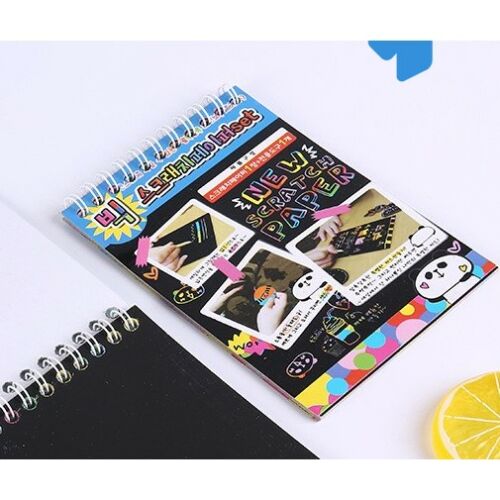 Jegyzetfüzet kaparós sorsjegyekkel Flippy, DIY Magic Scratch, 12 lap, szivárvány, fa ceruza, fekete karton, A6, többszínű