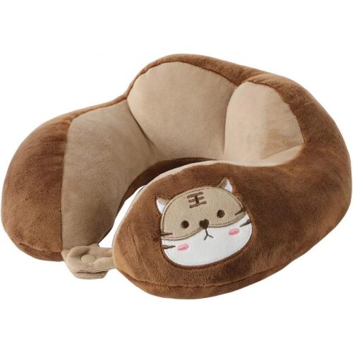 KeepHome cestovný vankúš na krk s roztomilým mačacím dizajnom, hnedý, s bavlnenou výplňou