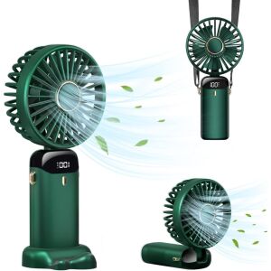 Ultrahordozható ventilátor aromaterápiával, KeepHome, 3 az 1-ben, kéz, asztal, nyak, 5 sebességfokozat, USB töltés, 12 órás autonómia, összecsukható, LCD képernyővel, zöld