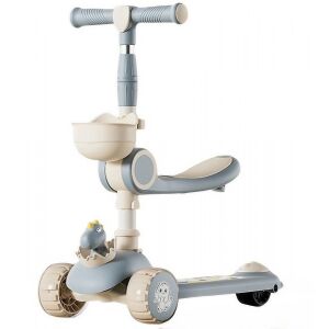 3 az 1-ben többfunkciós robogó, KeepHome, gyerekeknek, 1-7 éves korig, fényekkel és zenével, 360 fokban állítható, könnyen összecsukható, magasságállítás, dinoszaurusz modell, bézs/kék