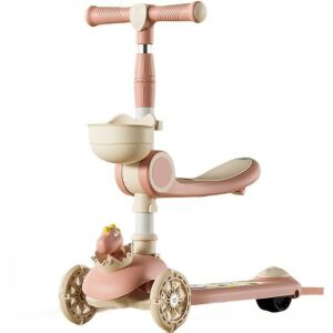 3 az 1-ben többfunkciós robogó, KeepHome, gyerekeknek, 1-7 éves korig, fényekkel és zenével, 360 fokban állítható, könnyen összecsukható, magasságállítás, dinoszaurusz modell, fehér/rózsaszín