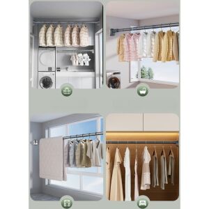 Többfunkciós teleszkópos rúd, KeepHome, rozsdamentes acél és ABS, univerzális használatra, 185-205 cm-es hosszabbítás, falperforáció nélkül, szürke