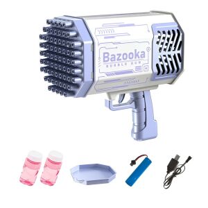 KeepHome szappanbuborék pisztoly, 69 lyuk, színes fények, tálca, folyadék, lítium akkumulátor, töltőkábel, 24 cm x 14 cm x 24 cm, lila