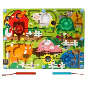 KeepHome Farm Maze Fa játék mágneses golyós labirintus, farmos állatokkal és színes golyókkal - Baba puzzle