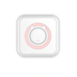 Mini hordozható fotónyomtató, KeepHome, 5 tekercs hőpapír, 5 tekercs matrica, 3 színes tekercs, tollak, USB töltés, macskaminta, fehér rózsaszín