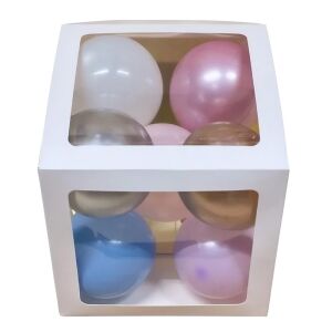 Cutie transparenta pentru baloane KipHome umpluta cu baloane colorate, decoratiune petrecere - Accesorii pentru petrecere