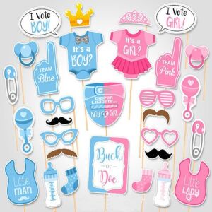 Set 30 Accesorii KipHome pentru Petrecere Gender Reveal, recuzită foto albastru și roz - Accesorii pentru petrecere