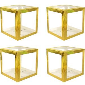 Set 4 cutii transparente pentru baloane KipHome cu contur auriu pentru decoratiuni petrecere aniversara - Baloane