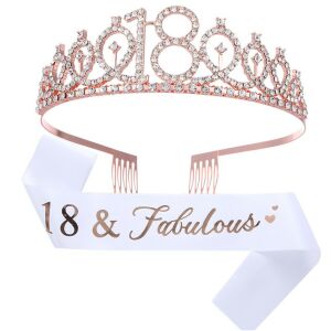 Set Tiara și Panglică pentru 18 ani, Aur Roz, 18 & Fabulous, KeepHome - Accesorii pentru petrecere