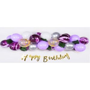 Baloane din latex mov, argintiu și alb cu banner Happy Birthday, decoratiune pentru petrecere de ziua de nastere - Accesorii pentru petrecere