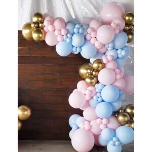 Arc de baloane roz, albastru și auriu, KeepHome baloane de petrecere, 106 bucăți - Baloane