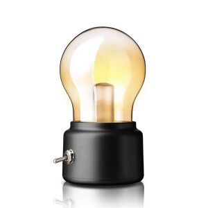 KeepHome Retro LED Glühbirnenlampe, Schwarz/Transparent, Warmweißes Licht, USB-Ladekabel, 11x7x6 cm - Flippy