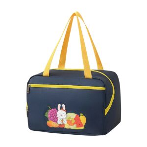 KeepHome hőszigetelt ebédtáska nyuszi mintával, kék sárga díszítéssel, 3/4-es nézet - Uzsonnás táska