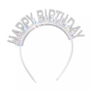 Bentiță de cap Happy Birthday argintie pentru decorațiuni de petrecere - Accesorii pentru petrecere