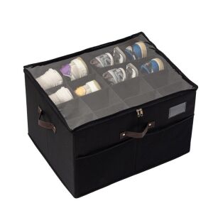 Cutie de Depozitare pentru Pantofi KeepHome, neagră, cu capac transparent și fermoar, pliabilă, 53x42x33 cm - Organizatori de garderobe