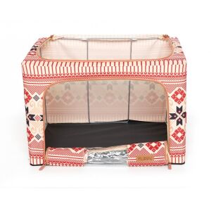 Flippy 66L faltbarer Aufbewahrungskasten mit Frontfenster, traditionellem Muster, rot und beige, 52x42x39 cm - Flippy