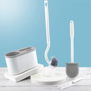 KeepHome WC-kefe szett 3 db, szilikon WC-kefe hajlékony fejjel, falra szerelhető tartóval, szürke/fehér - WC kefe & tartó