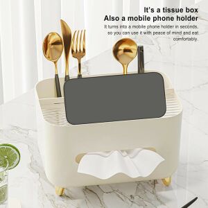 Szalvétatartó, KeepHome, Multifunkcionális Doboz, Minimalista Design, ABS, Tartóval személyes tárgyakhoz, Irodába, 21x15x13 cm, Krém