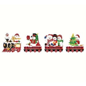 Karácsonyi dekoráció, KeepHome, a kertbe, vonattípus, 4 figura + földbe ragasztható botok, műanyag, vízálló, hóember modell, többszínű