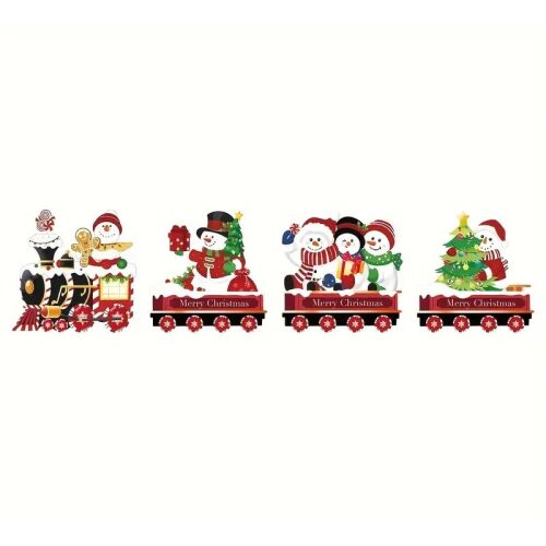 Karácsonyi dekoráció, KeepHome, a kertbe, vonattípus, 4 figura + földbe ragasztható botok, műanyag, vízálló, hóember modell, többszínű