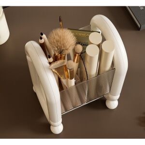 Kozmetikai tároló doboz, KeepHome, ecsetek, ceruzák és szivacsok számára, 4 rekeszes, műanyag, 12 x 10 x 20 cm, fehér