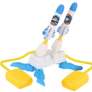Gyerekjáték, KeepHome, lábfejű rakétavető, két kilövő, 6 db lámpa nélküli rakéta, 33x25x27 cm, fehér-kék