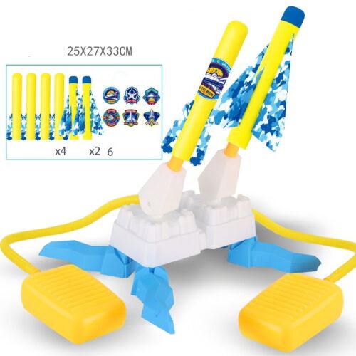 KeepHome Gyermek Játék Lábbal Hajtott Rakétaindító, 2 Indító, 4 Rakéta, 2 Repülőgép, Sárga-Kék