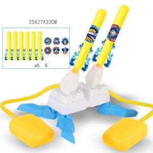 Gyerekjáték, KeepHome, lábfejű rakétavető, két kilövő, 6 db lámpa nélküli rakéta, 33x25x27 cm, sárga-kék
