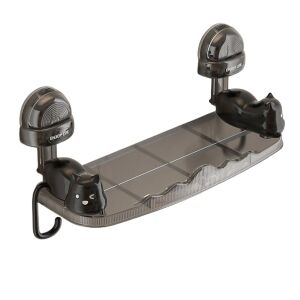 Fürdőszobatartó, KeepHome, falra rögzíthető, cica minta, ABS, ragasztó, tárolópolc, 33,4x17,7 cm, fekete