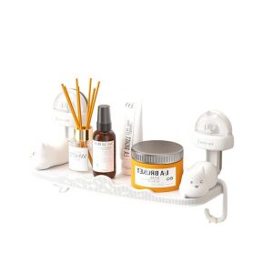 Fürdőszobatartó, KeepHome, fali tartó, cica minta, ABS, ragasztó, tárolópolc, 33,4x17,7 cm, fehér